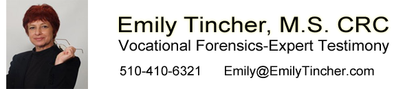 Banner: Emily Tincher, vocational Forensics, Expert Testimony